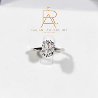 แหวนเงินแท้ ชุบทองคำขาว ฝังเพชร Moissanite Oval cut 2กะรัตและมีฝังใต้ฐาน