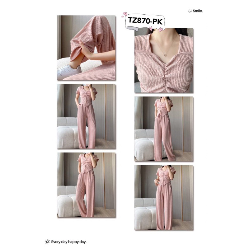 ชุดเซ็ต ผ้าเปลือกไม้ เสื้อผ่าหน้าจั้มอก + กางเกงขายาว - รูปที่ 5