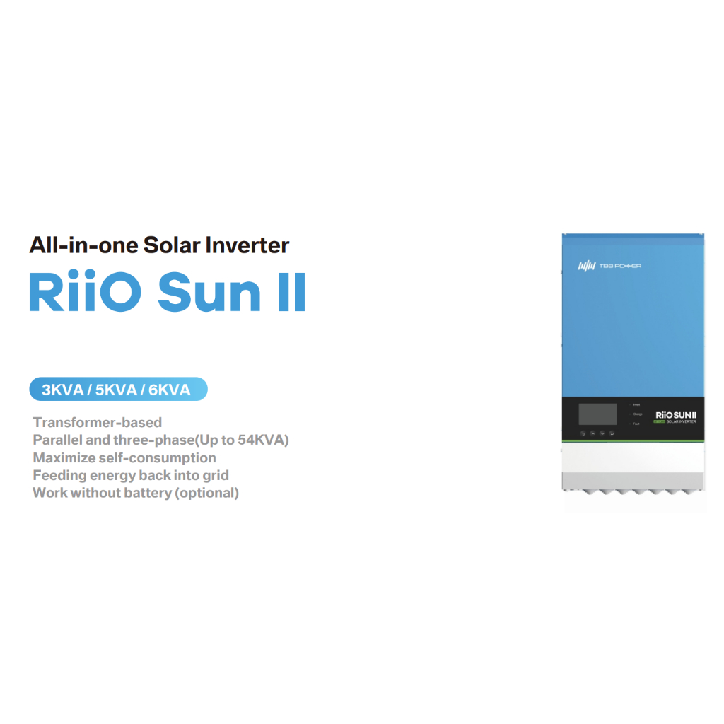 New TBB RiiO Sun II-Hybridoffgrid inverter 6kW48Vอินเวอเตอร์ไฮบริดออฟกริดชนิดหม้อแปลงฟรี!!WIFI plug