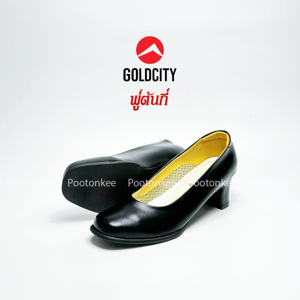 GOLD CITY  รุ่น C014 รองเท้าคัชชูผู้หญิง รองเท้านักศึกษา สีดำ ทรงหัวมน ส้นสูง 2 นิ้ว ไซส์ 36-44 ของเ