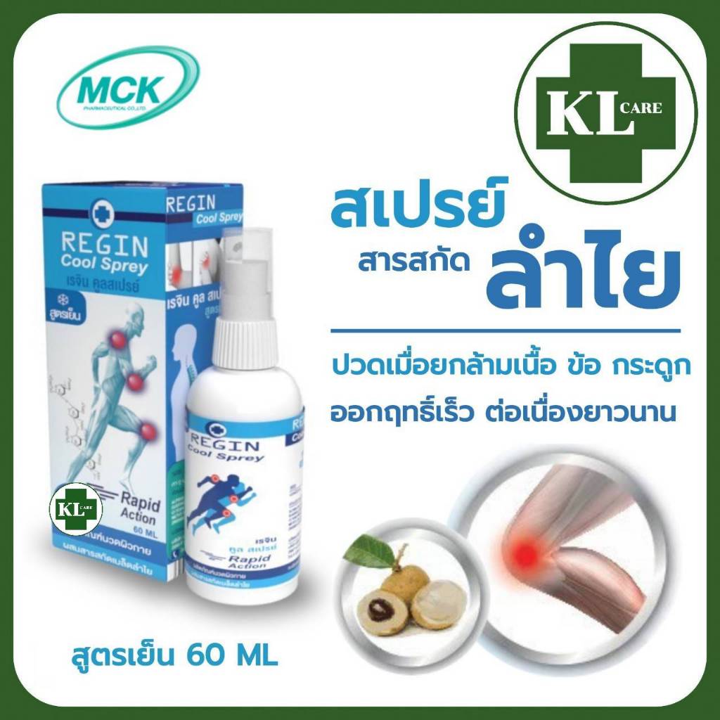 Cool spray longanoid สเปรย์แก้ปวด ลองกานอยด์ แก้ปวดหลัง ปวดข้อ เข่าเสื่อม สูตรเย็น 60 มล.ของแท้100%