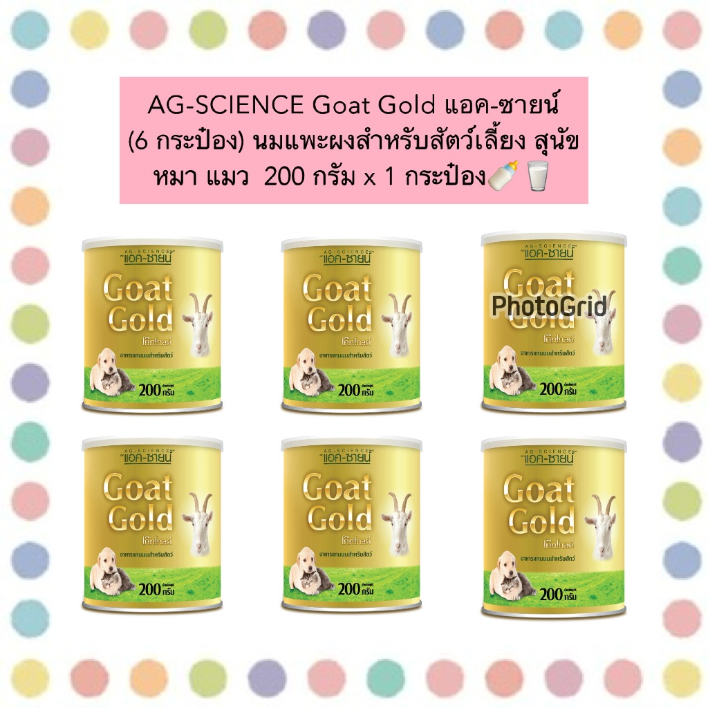 PP-1002 AG-SCIENCE Goat Gold แอค-ซายน์ นมแพะผงสำหรับสัตว์เลี้ยง (6 กระป๋อง) 200 กรัม/กระป๋อง
