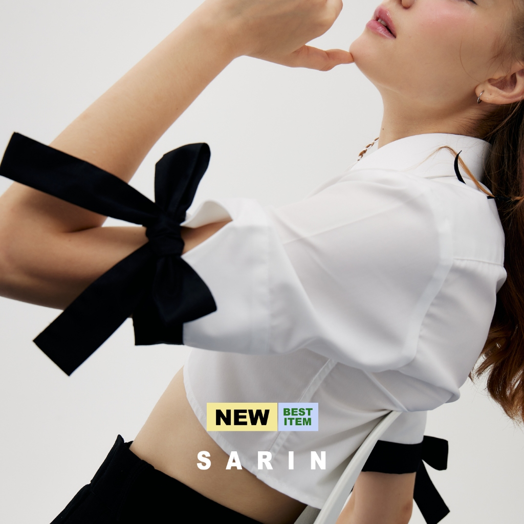 Sarin bow off shirt เสื้อเชิ้ตแขนสั้น แต่งโบว์น่ารัก