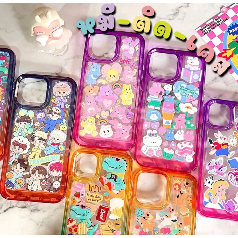 เคสF ทูโทนปุ่มใส + สติ๊กเกอร์เคลือบเรซิ่น