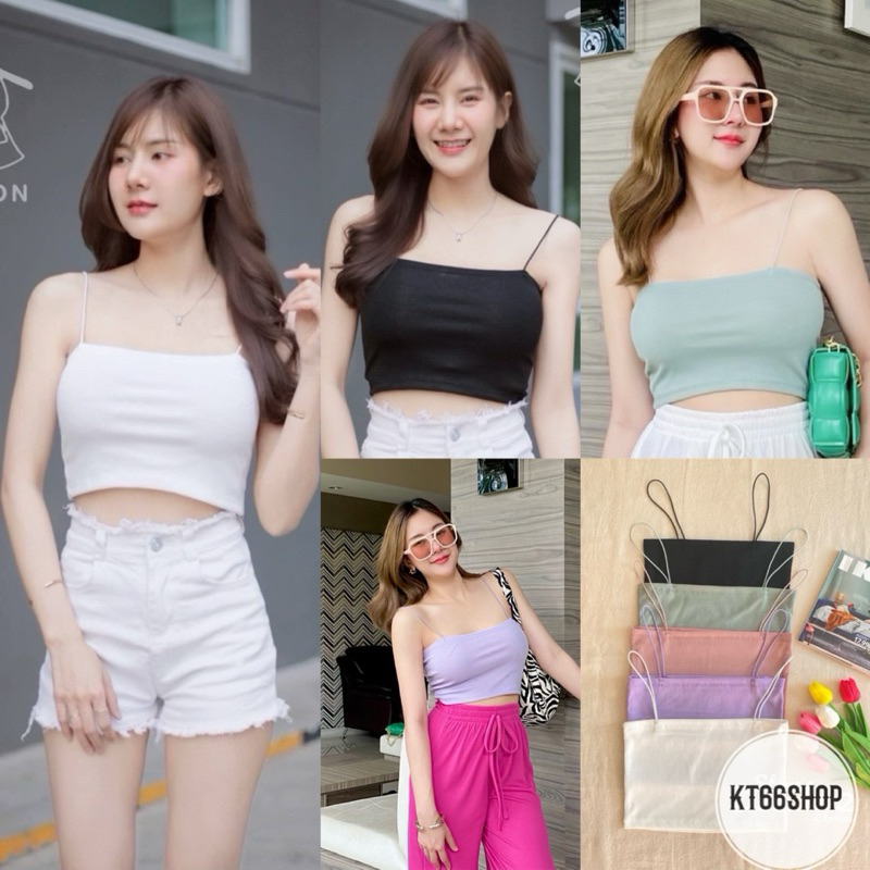 🔆KT66SHOP🔆สายเดี่ยวสปาเกตตี้ สุดฮิต ผ้าร่องเล็ก