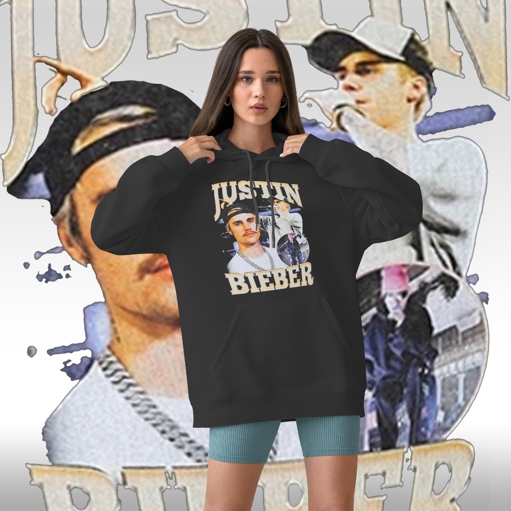 SPENZER.STREET Justin Bieber เสื้อกันหนาวมีฮู้ดแขนยาวแฟชั่นเกาหลี