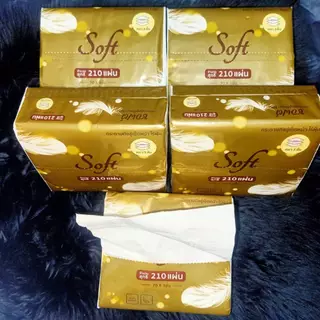 [S-ยกหิ้ว 10ห่อ](พร้อมส่ง) Soft กระดาษทิชชู่ทอง ระดับพรีเมี่ยม ขนาด 9x10 cm จำนวน210แผ่น หนา3ชั้น ราคาถูก คุณภาพดี