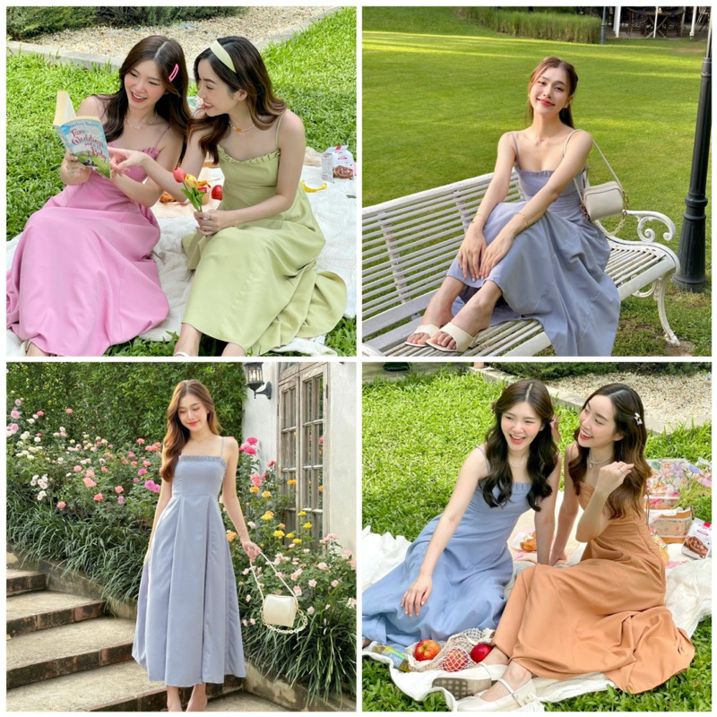 kokiji - Lynnie Dress เดรสยาว ระบายจีบช่วงอก(4สี พร้อมส่ง)