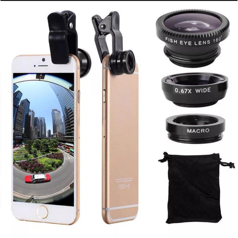เลนส์กล้อง 3 in 1 Fish Eye + Wide Angle + Macro เลนส์สำหรับมือถือ เลนส์มุมกว้าง 180 องศา สินค้าพร้อมส่ง