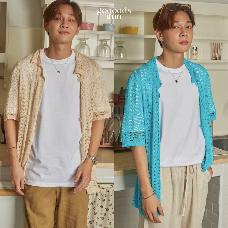 RUYERB SHIRT I เสื้อเชิ้ตตาข่ายแขนสั้นใส่คลุมไปทะเลเดินริมหาดเท่สไตล์เกาหลี