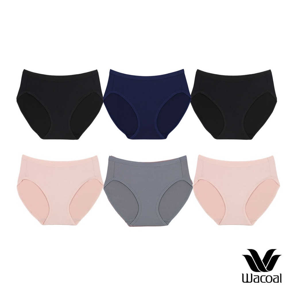 Wacoal Bikini Panty set 6 ชิ้น กางเกงในใส่สบายวาโก้  รูปแบบบิกินี่ รุ่น WU1C34/WU1T34 คละสี (PU-GY)