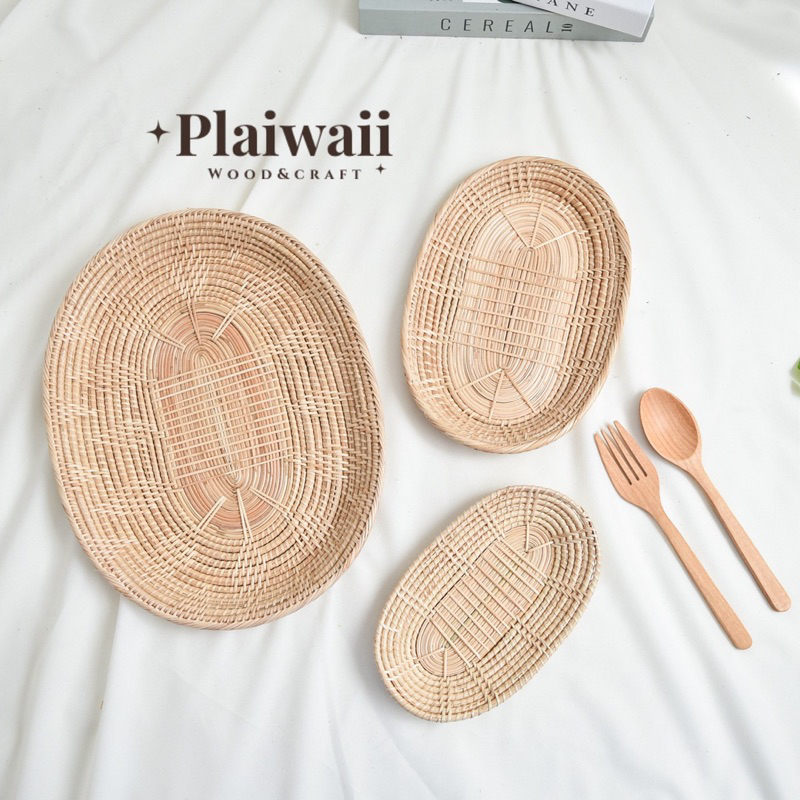 พร้อมส่ง ✅ ถาดหวาย ใส่ของ พร็อพหวายทรงรี