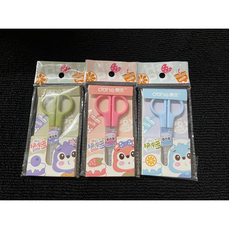 (1โหล/12อัน) กรรไกร ปลายมน มีปลอกพลาสติกแข็ง ลายน่ารัก