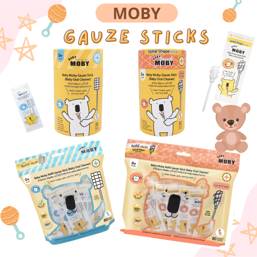โมบี้ (Moby) ผ้าก๊อซเช็ดลิ้นแบบแท่ง ใช้เช็ดทำความสะอาดช่องปากเด็ก