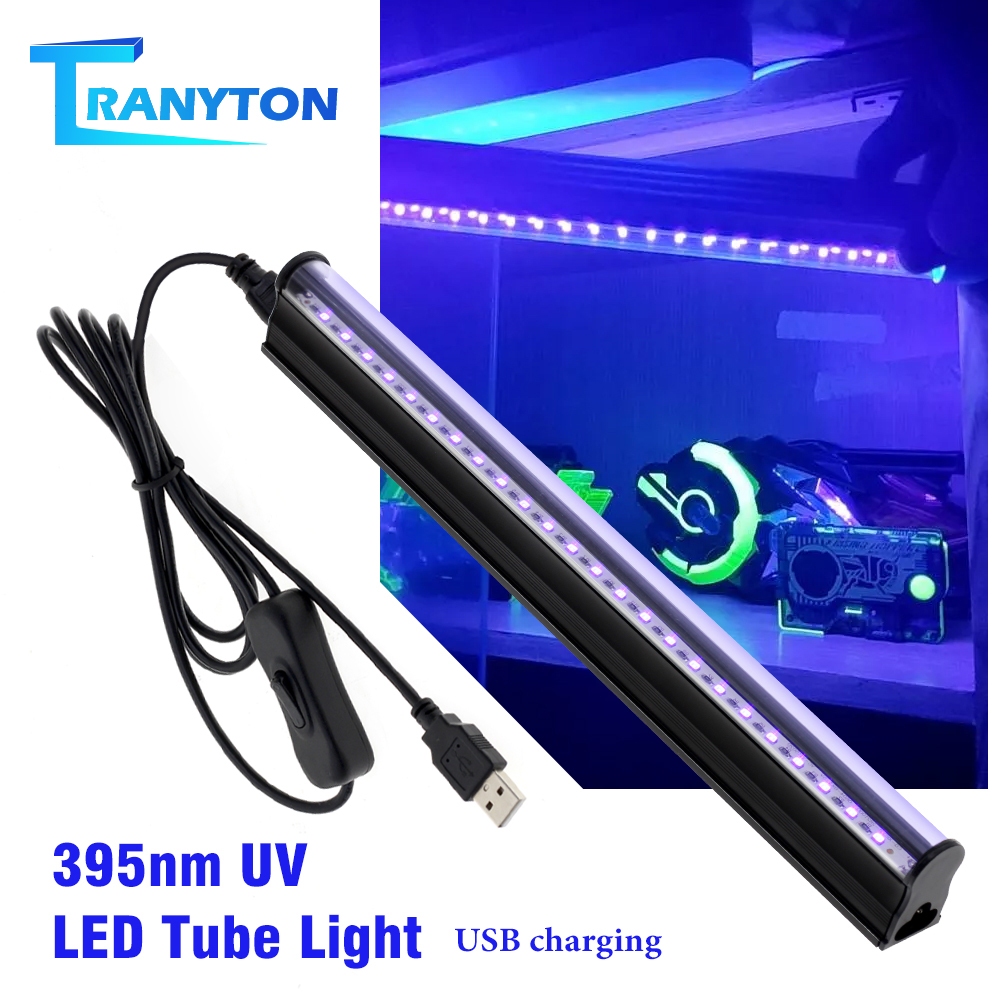 USBปลั๊ก 5V UV LED Tube Light  พร้อมสวิตช์ 395NM UV LAMP สำหรับการทาสีร่างกาย/การทำความสะอาดสัตว์เลี้ยง/ธนบัตรการตรวจสอบ