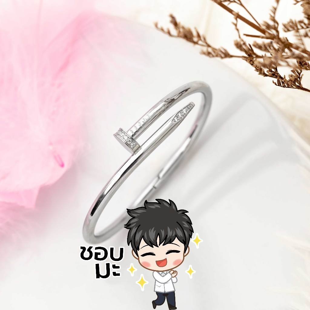 พร้อมส่ง🇹🇭ไม่ลอก ไม่ดำ กำไลตะปุ กำไลสแตนเลส แท้ งานเกรดจิวเวอรี่ กำไล ทรงตะปู   P104 - รูปที่ 2