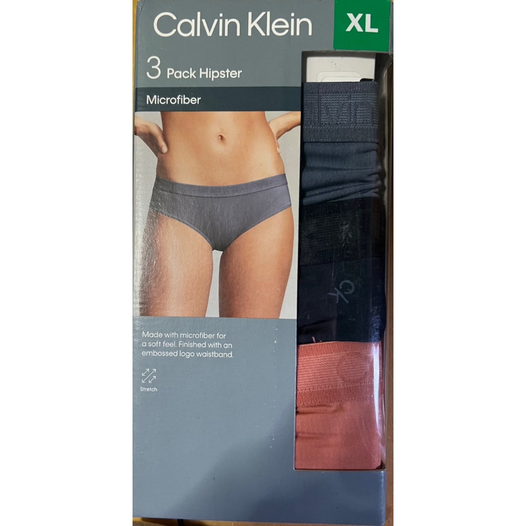 กางเกงในสตรี CK Calvin Klein แพ็ค 3 ชิ้น Hipster ผ้านุ่มสวมใส่สบาย คละสีตามภาพ size XL from USA