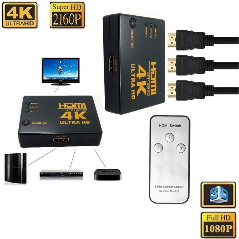 4K 3 in 1 Ports Full HD Remote 1080P 3D HDMI Switch Selector 3 In 1 Out Splitter 4k 2k