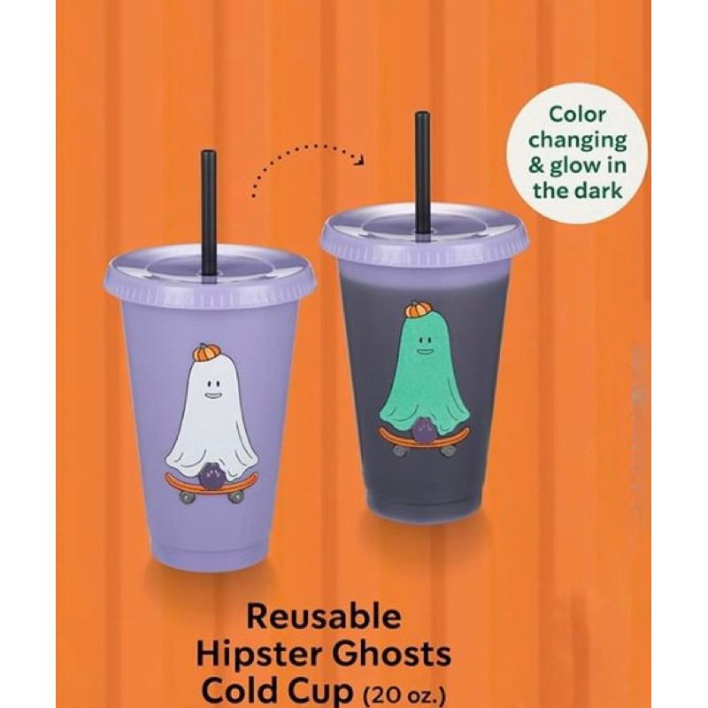 Starbucks Reuseable Hipster Ghosts Cold Cup 20 Oz