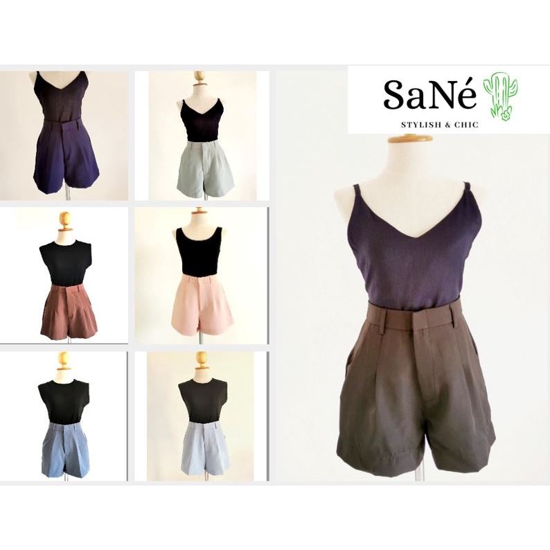 กางเกงขาสั้นผู้หญิง (15 นื้ว ปลายขาตรง) ผ้าเปเป้ ขอบเอวเก็บพุง ปลายขากว้างดูขาเรียว⚡️⚡️⚡️ Sane'