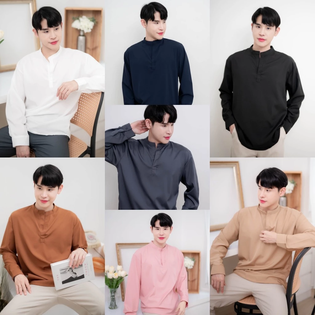 [ส่งทันที กทม.1 วัน] S14: เสื้อเชิ้ตแขนยาวคอจีน รุ่นไม่มีกระดุม สไตล์เกาหลี ผ้านิ่มใส่สบายไม่ร้อน มีไซซ์ M-4XL