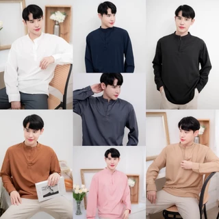 [ส่งทันที กทม.1 วัน] S14: เสื้อเชิ้ตแขนยาวคอจีน รุ่นไม่มีกระดุม สไตล์เกาหลี ผ้านิ่มใส่สบายไม่ร้อน มีไซซ์ M-4XL