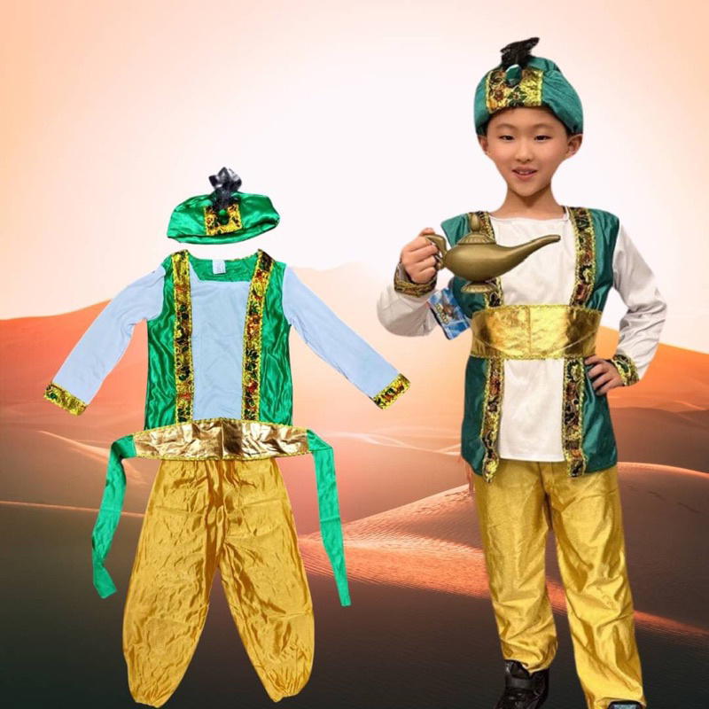 ชุดแฟนซี อาลาดิน ชุดอินเดียเด็ก  มาเป็นเสื้อแขนยาวเย็บติดกับกั๊ก / กางเกง / ผ้าคาดเอว และเครื่องหัว