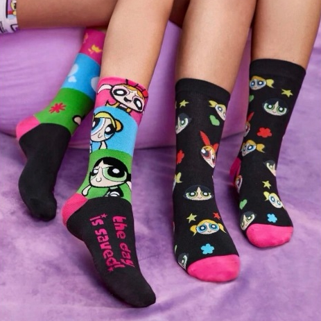 (พร้อมส่ง🧦) เซ็ท 2 คู่ Powerpuff Girls ถุงเท้าข้อยาว ถุงเท้าน่ารัก