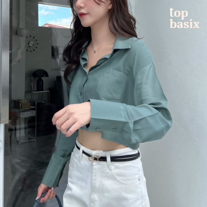 [TOPBASIX] - Mama V.2 crop shirt เสื้อเชิ้ตแขนยาว ทรงครอป