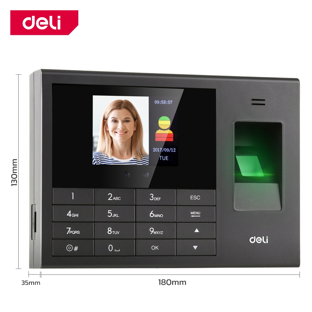 Deli เครื่องสแกนใบหน้า เครื่องสแกนใบหน้าลายนิ้วมือ ลงเวลางาน รายงานข้อมูลผ่านExel Attendance Machine