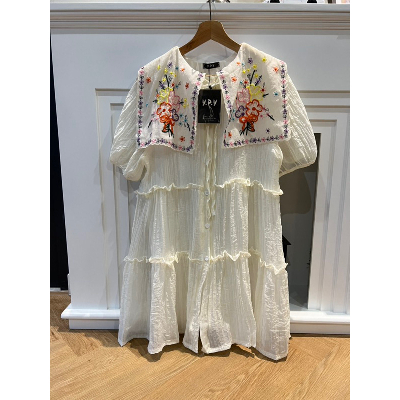 เดรสผ้าอัดยับ คอปกงานปักดอกไม้ YPY - รูปที่ 7