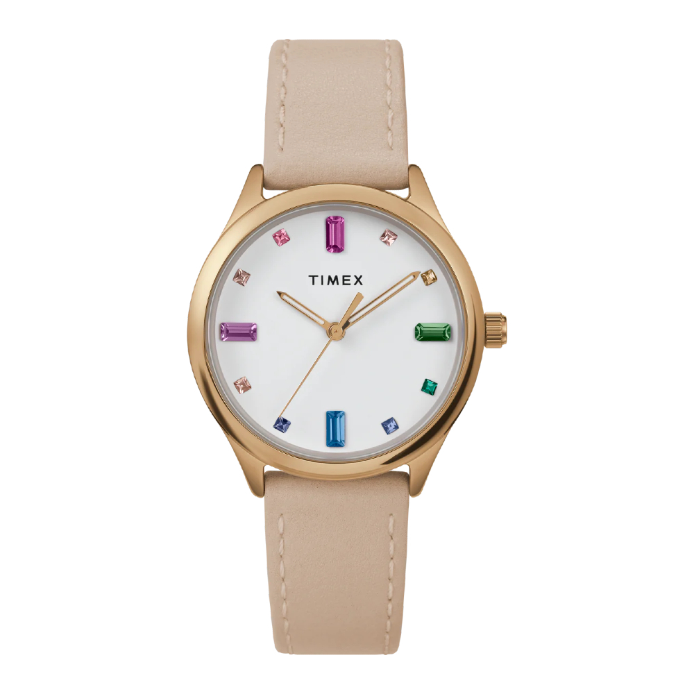 TIMEX TW2V76300 RAINBOW นาฬิกาข้อมือผู้หญิง สายหนัง สีแทน หน้าปัด 32 มม.