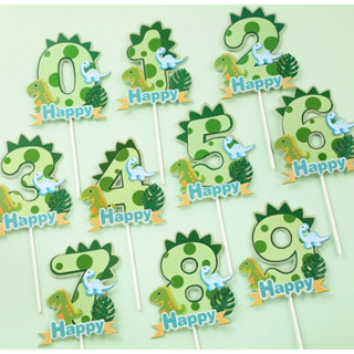 ท็อปเปอร์ ธีมไดโนเสาร์ ตัวเลขสีเขียว สําหรับตกแต่งเค้ก คัพเค…