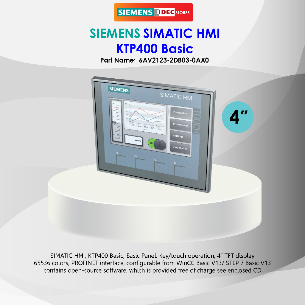 SIEMENS HMI KTP400 Basic, Basic Panel, Key/touch operation, 4" TFT display