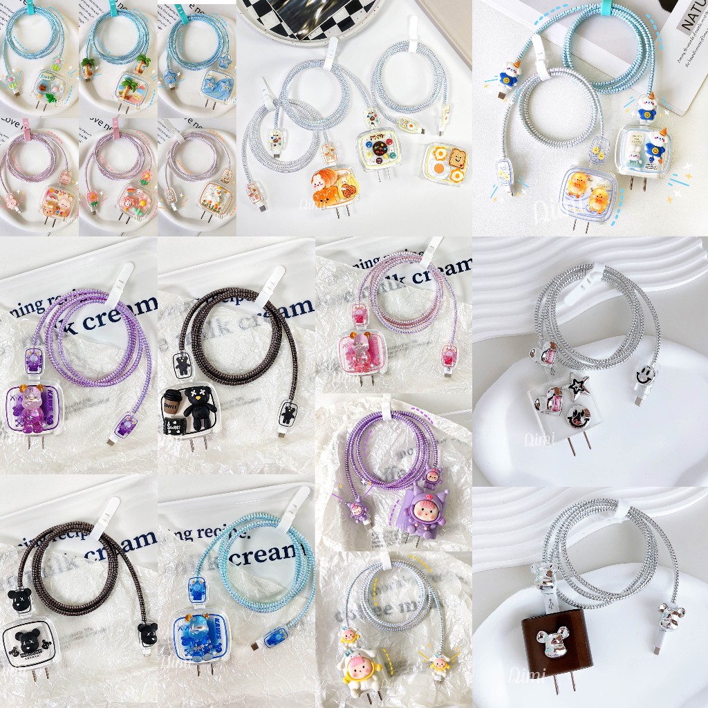 พร้อมส่ง ชุดถนอมสายชาร์จ ชุดเเต่งสาย เคสหัวชาร์จ 20วัต Adapterไอโฟน20w 18w พันสายลายการ์ตูน กันสายหัก 35W