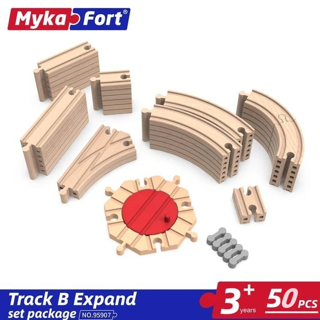 รางไม้รถไฟ รางจิ๊กซอ 50 ชิ้น DIY จิ๊กซอสร้างถนน รถไฟรางไม้ รางไม้ อะไหล่ พร้อมกล่อง รถไฟอัตโนมัติ