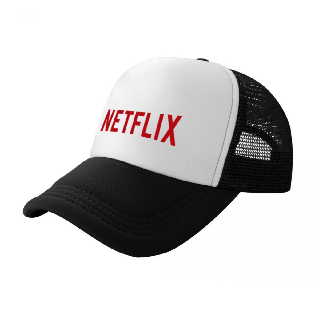 หมวกแก็ป หมวกเบสบอล หน้าขาว หลังตาข่าย สกรีน NETFLIX ด้วย Flex pu ขอบสวย คมชัด