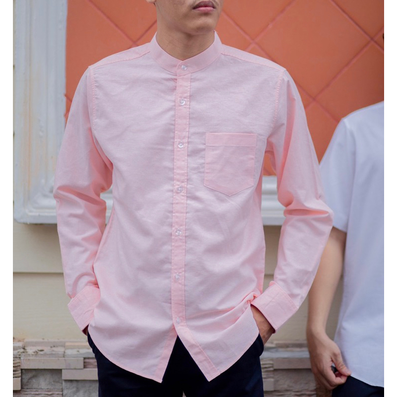 เชิ้ตคอจีนแขนยาวทรงสลิม 25สี Cotton Oxford premium