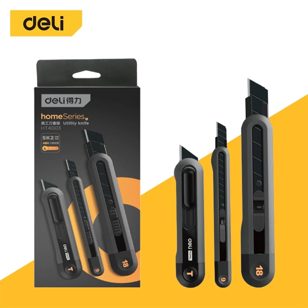 Deli คัตเตอร์พกพา คัตเตอร์ตัดกระดาษ คัตเตอร์สั้น พกพาง่าย มีสปริงในตัว มีดคัตเตอร์ 9mm 18mm