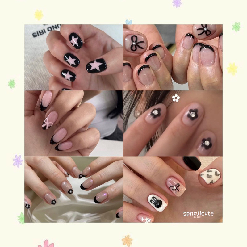 เล็บปลอมเจล — สีดำตามแบบ 🖤🩶 (สั้นกุด/อัลมอนด์ยาวกลาง)