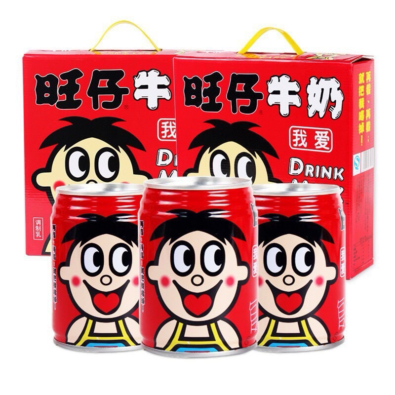 นมโคสด 100% นมกระ พร้อมดื่ม ( 旺仔牛奶 ) ขนาด 245ml นมกระป๋องแดง นมWangzai แบรนด์ดังต้นตำรับของแท้จากจีน