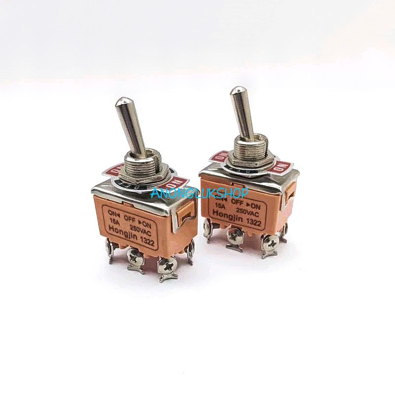 1ตัว👉👉 Toggle Switch สวิตช์โยก(1322) 6 ขา 3 ทาง  ON-OFF-ON  ทนกระแส 15A 250VAC