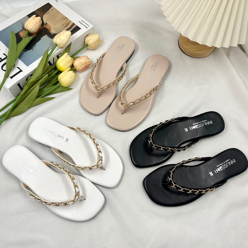 💛รองเท้าแตะหูหนีบรุ่นโซ่ทองคล้องใจ💛 รองเท้าแตะคีบหนังนิ่มพื้นนุ่มใส่ได้ทุกชุด