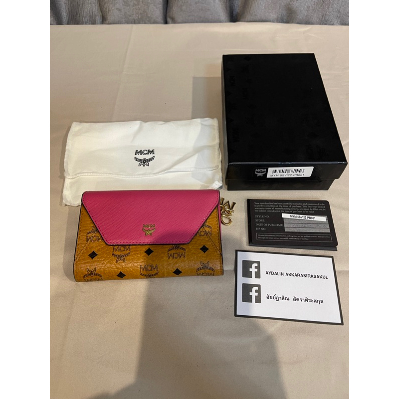 กระเป๋าสตางค์ MCM น้ำตาล ชมพู แท้ 100% มือสอง