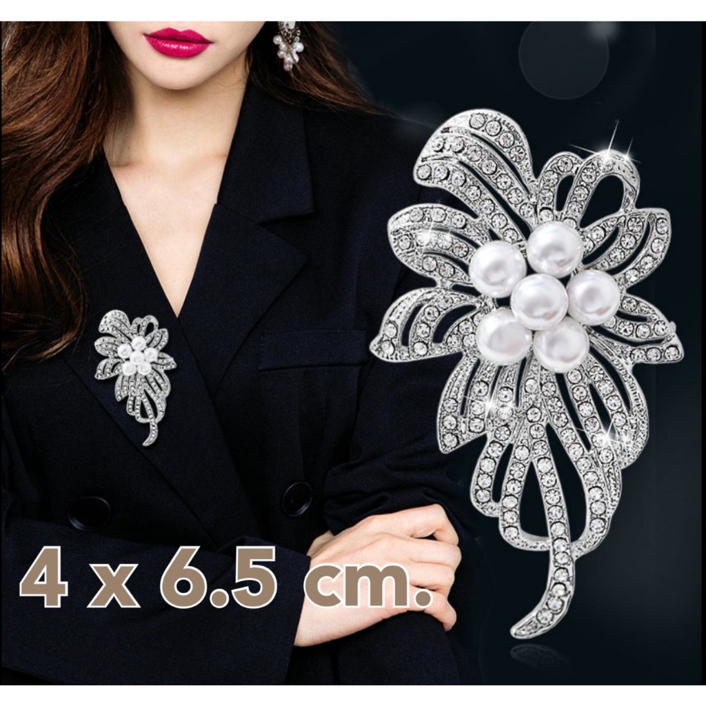 พร้อมส่ง เข็มกลัด เข็มกลัดติดเสื้อ 49 - 89 บาท  สวยหรู มุกกลม เพชรซีกประดับด้วยเพชรกลมเล็ก งานละเอียด