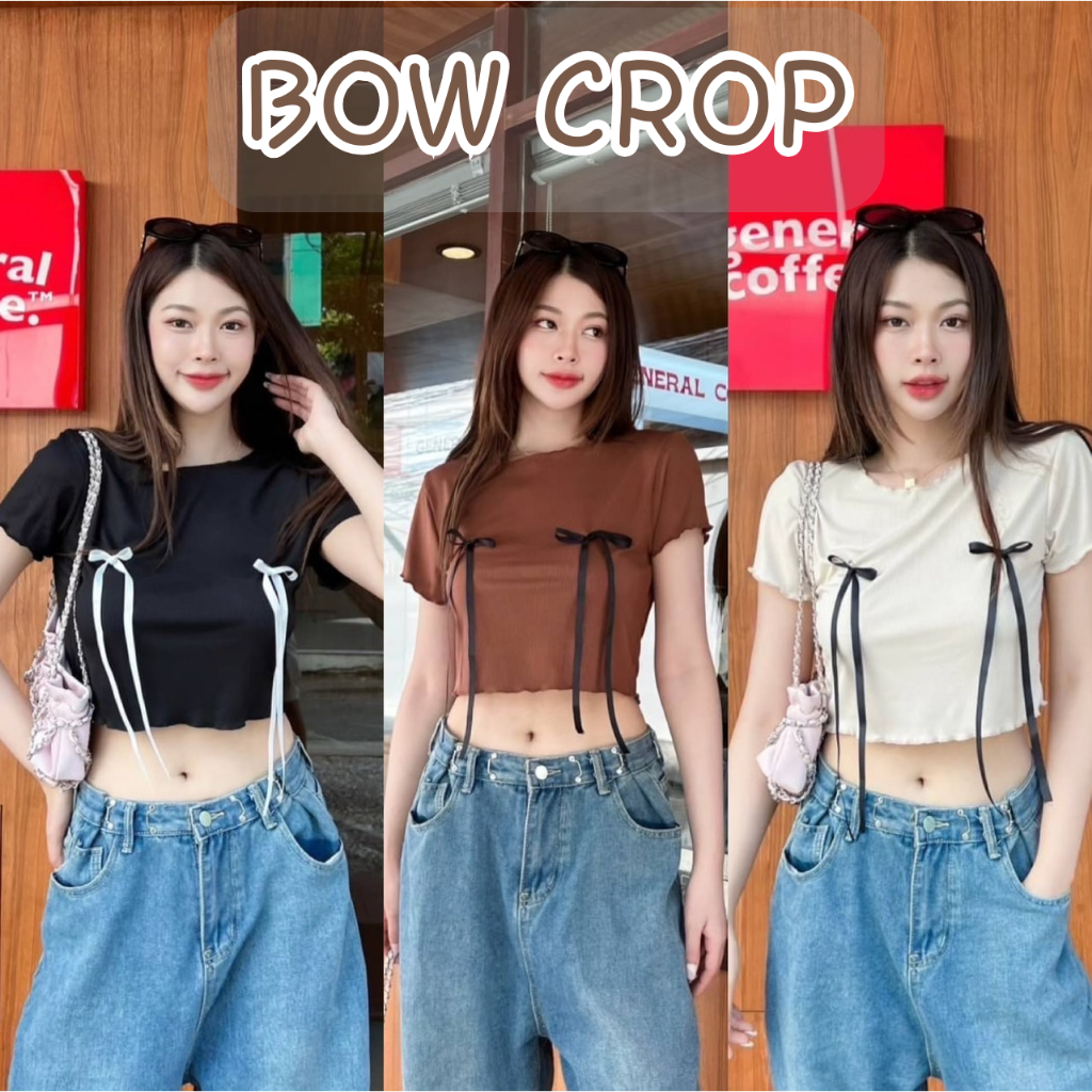 Endless bow crop- เสื้อครอปแขนสั้นโบว์ งานเสื้อเวียดนามโบว์ น่ารักๆ สาวอวบใส่ได้ ป้าย Sheeny.