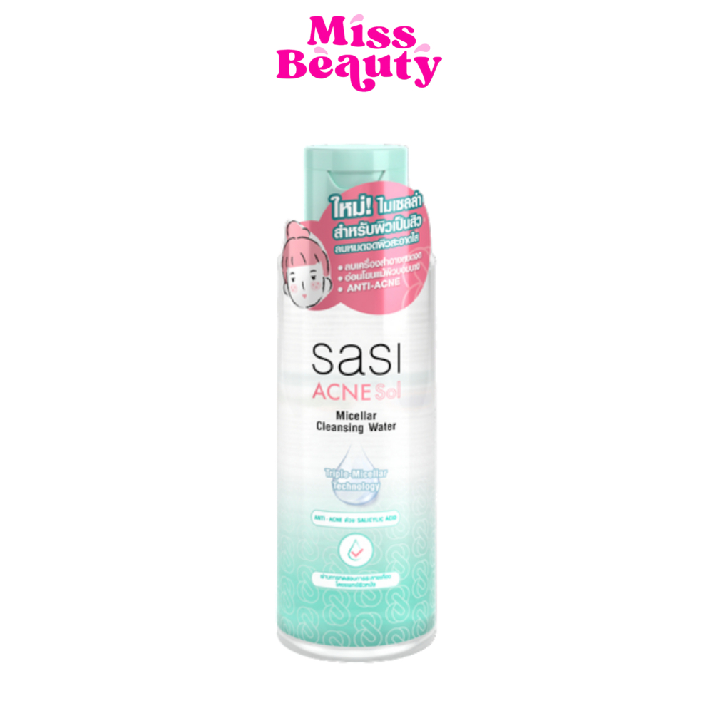 (ขวด) ศศิ แอคเน่ โซล ไมเซลล่า คลีนซิ่ง วอเตอร์ 100ก Sasi Acne Sol Micellar Clean