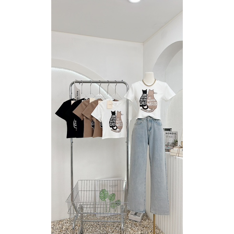 🍋งานป้าย G-rose🍋 เสื้อยืดผ้าดีเว่อร์  ลายน้องเหมียว🐱