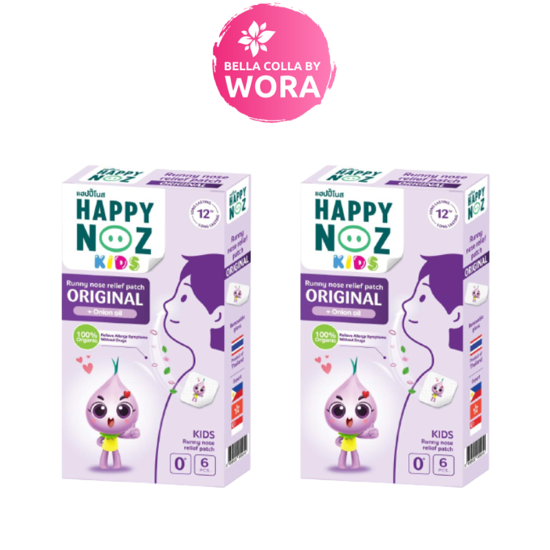 [2 กล่อง] Happy Noz Original แฮปปี้ โนส สติ๊กเกอร์หัวหอม แผ่นแปะหัวหอม ออร์แกนิค สูตรหอมม่วง [6 ชิ้น/กล่อง]