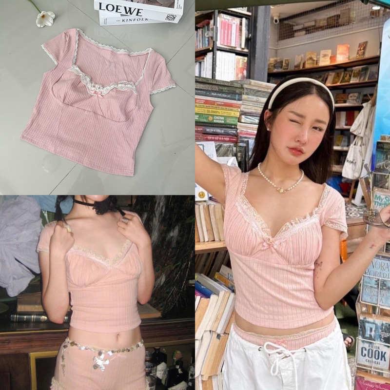 Lemonade Top เสื้อยืดครอปแต่งลูกไม้